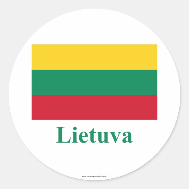Lithuania Flag with Name in Lithuanian Classic Round Sticker (Front)