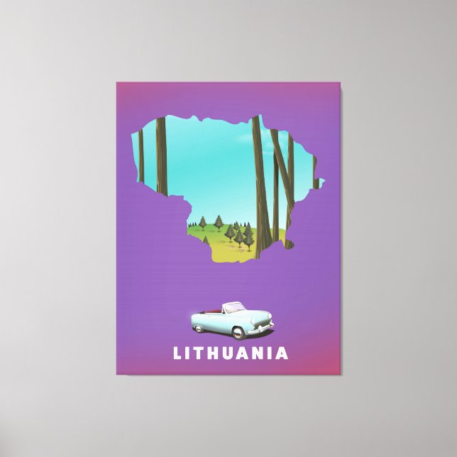 Lithuania Illustrated map travel poster Canvas Print (Front)