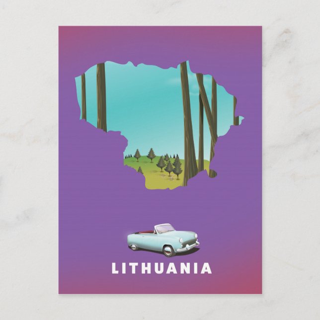 Lithuania Illustrated map travel poster Postcard (Front)