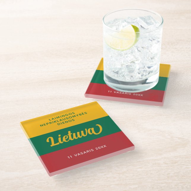 Lithuania Independence Day National Flag Glass Coaster (Angled)