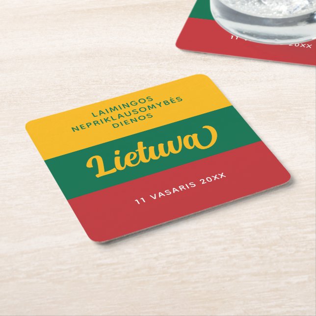 Lithuania Independence Day National Flag Square Paper Coaster (Angled)