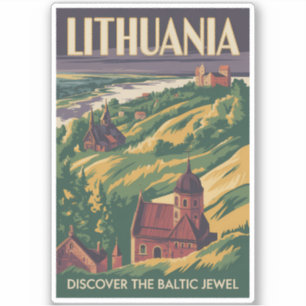 Lithuania Landscape Illustration Travel Art Retro