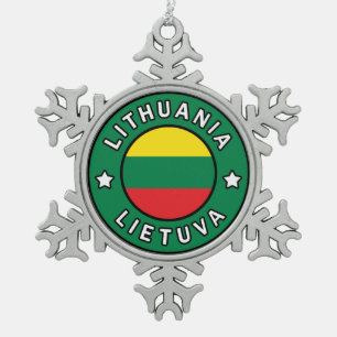 Lithuania Lietuva Snowflake Pewter Christmas Ornament