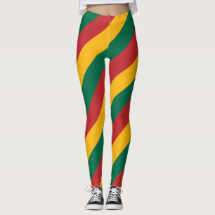 Lithuania National Flag Colours Diagonal Striped Leggings