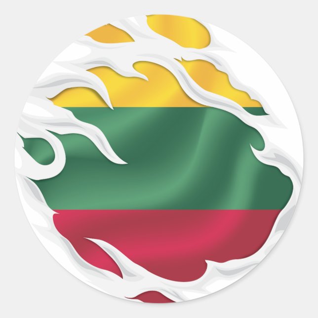 Lithuania Ripped Flag Classic Round Sticker (Front)