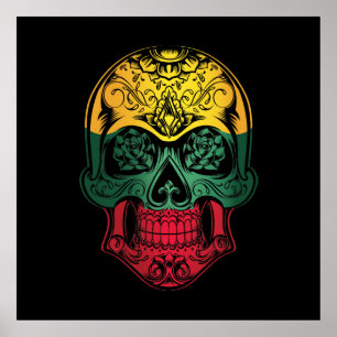 Lithuania Skull And Roses Flag Poster