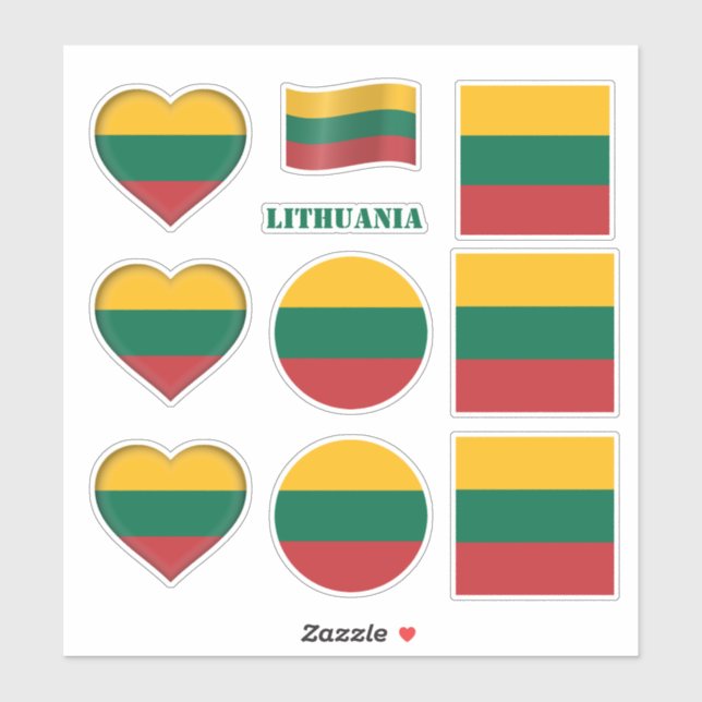 Lithuania stickers & Lithuania Flag, Heart /sports (Sheet)
