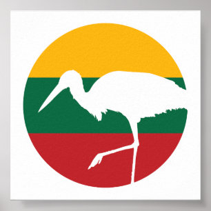 Lithuania Stork Lithuanian National Animal Flag Poster