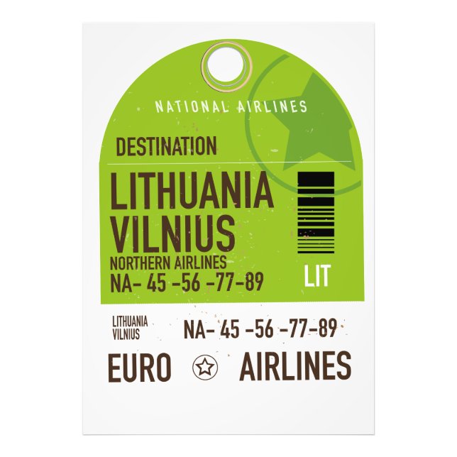 Lithuania Vilnius airliner travel ticket Photo Print (Front)