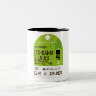 Lithuania Vilnius airliner travel ticket Two-Tone Coffee Mug