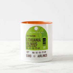 Lithuania Vilnius airliner travel ticket Two-Tone Coffee Mug