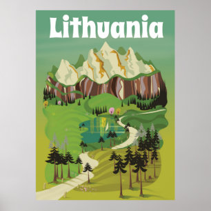 Lithuania vintage style travel poster