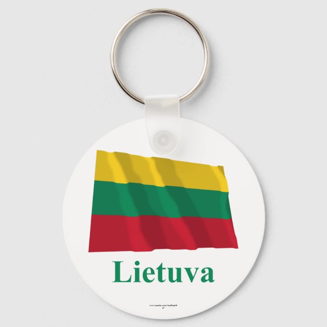 Lithuania Waving Flag with Name in Lithuanian Keychain (Front)