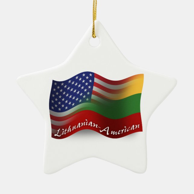 Lithuanian-American Waving Flag Ceramic Ornament (Front)