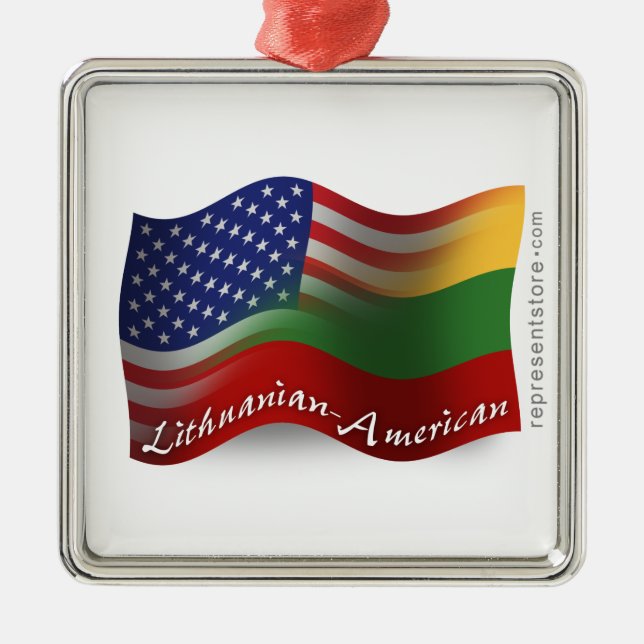 Lithuanian-American Waving Flag Metal Ornament (Front)