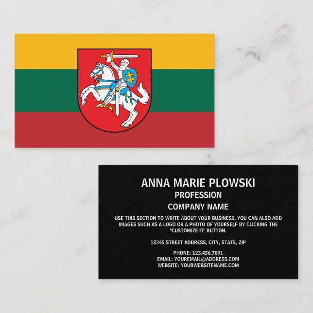 Lithuanian Flag & Coat of Arms, Flag of Lithuania Business Card (Front/Back)