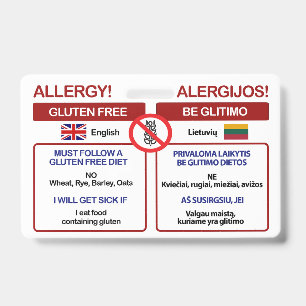 LITHUANIAN Gluten Free Travel Card   Allergy Badge