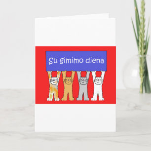 Lithuanian Happy Birthday, Cartoon Cats. Card