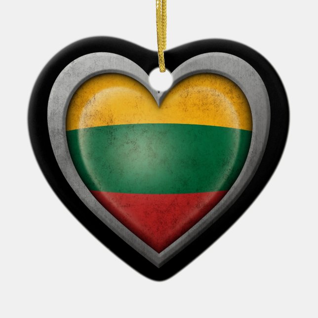 Lithuanian Heart Flag Steel Mesh Effect Ceramic Ornament (Front)