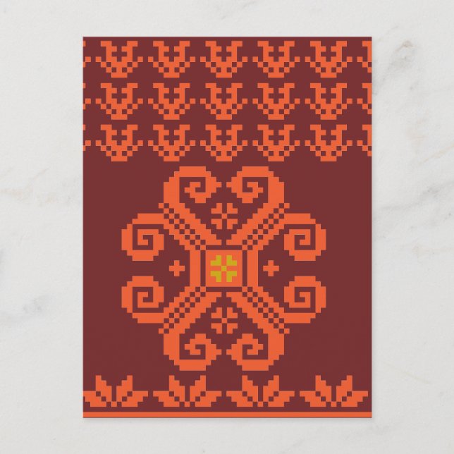 Lithuanian Red and Orange folk art pattern Postcard (Front)