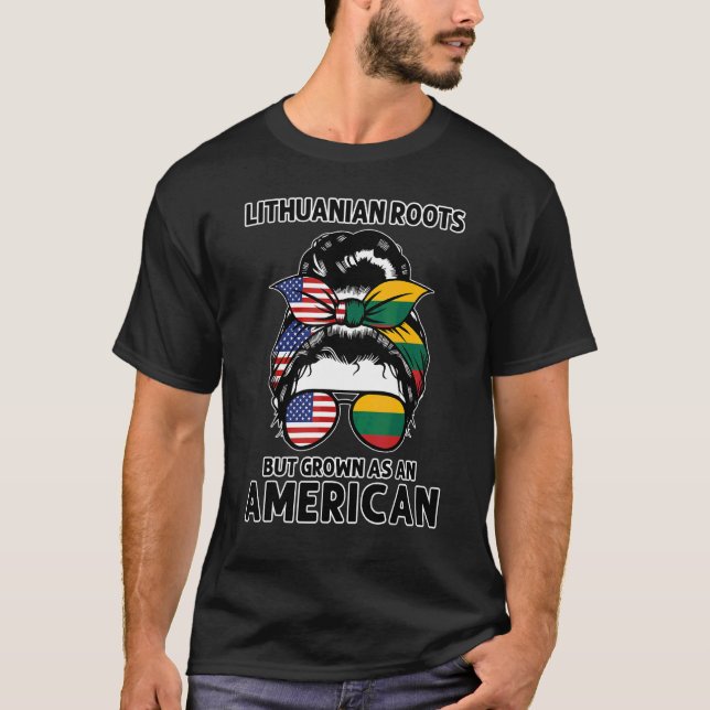 Lithuanian Roots Grown American Lithuanian Flag T-Shirt (Front)