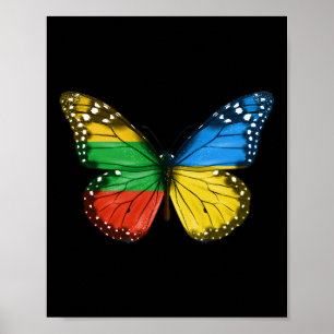 Lithuanian Ukrainian Flag Butterfly Lithuania Ukra Poster