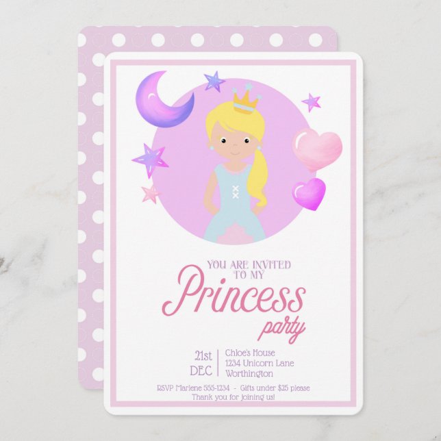 Litte Princesse Anniversaire Fête Invitation (Devant / Derrière)
