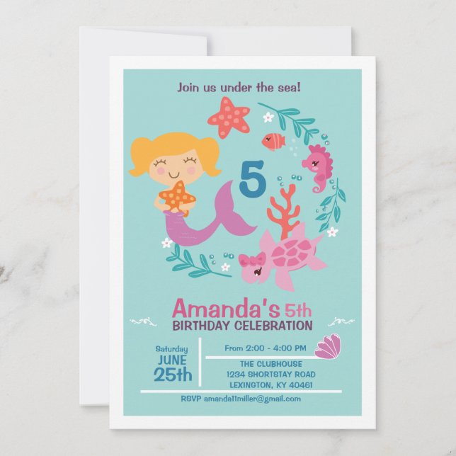 Littel Mermaid Invitation de fête d'anniversaire (Devant)