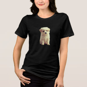 Litter of Puppies on a Woman Black Short Sleeve T Tri-Blend Shirt
