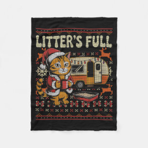 Litter’s Full Cat Parody Cat Owner Christmas Ugly  Fleece Blanket