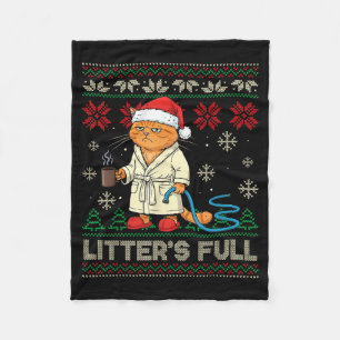 Litter’s Full Funny Cat Lovers Ugly Christmas Swea Fleece Blanket