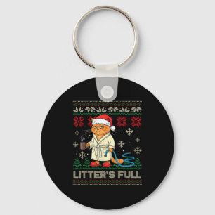 Litter’s Full Funny Cat Lovers Ugly Christmas Swea Keychain