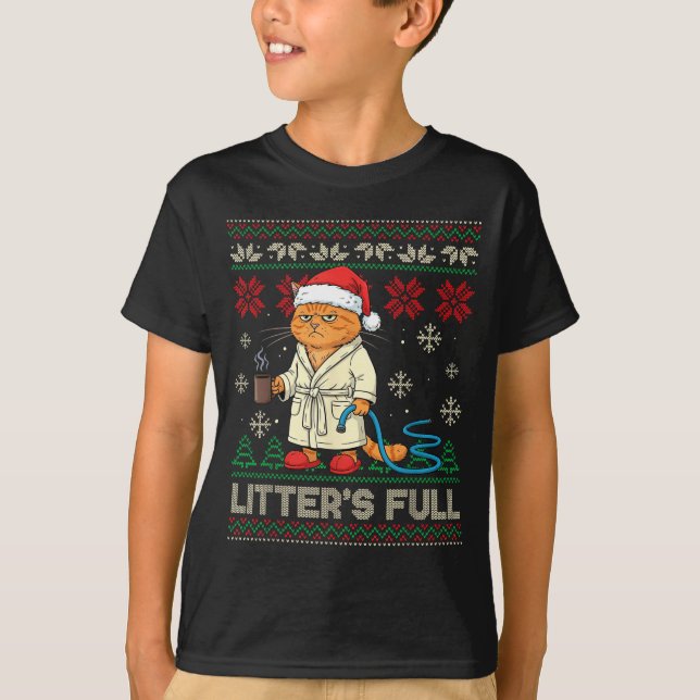 Litter’s Full Funny Cat Lovers Ugly Christmas Swea T-Shirt (Front)