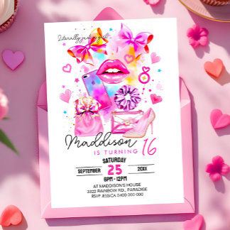 Littéralement juste une fille INVITATION Neon Coqu