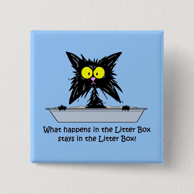 Litterbox Cat 2 Inch Square Button (Front)