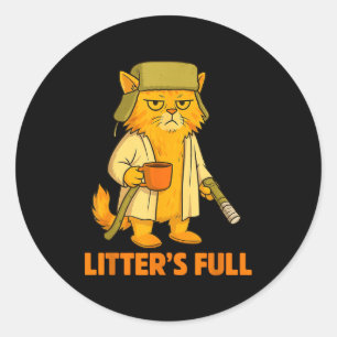 Litter's Full Christmas Cat, Funny Christmas Kitty Classic Round Sticker
