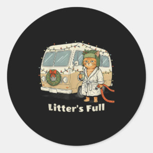 Litter's Full Christmas Cat, Funny Christmas Kitty Classic Round Sticker