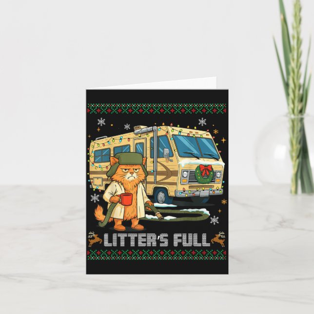 Litter's Full Funny Silly Cat Holding Coffee Meme  Card (Front)