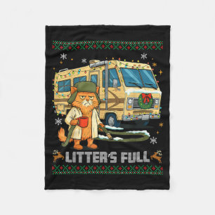 Litter's Full Funny Silly Cat Holding Coffee Meme Fleece Blanket