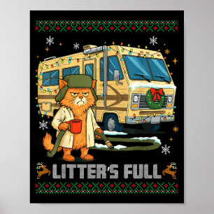 Litter's Full Funny Silly Cat Holding Coffee Meme  Poster