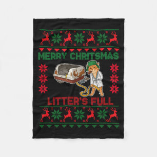 Litter's Full Merry Christmas Funny Cat Lover Ugly Fleece Blanket