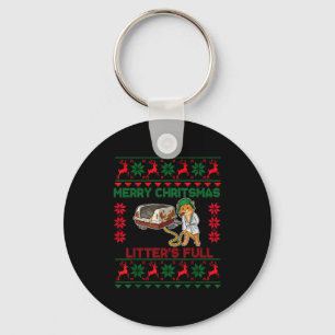 Litter's Full Merry Christmas Funny Cat Lover Ugly Keychain