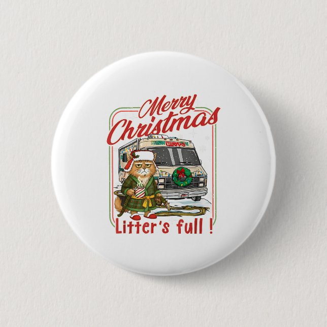 Litter's Full Merry Christmas Funny Cat Lovers Hol 2 Inch Round Button (Front)