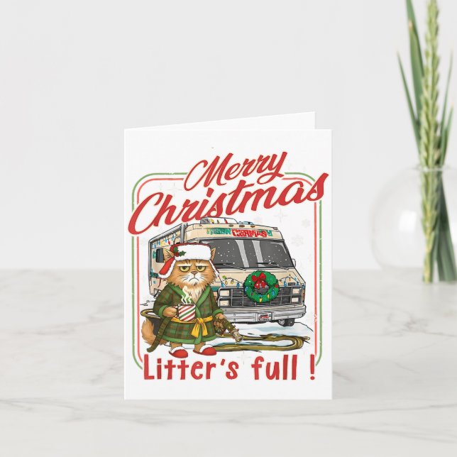 Litter's Full Merry Christmas Funny Cat Lovers Hol Card (Front)