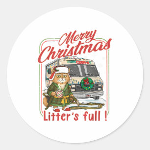 Litter's Full Merry Christmas Funny Cat Lovers Hol Classic Round Sticker