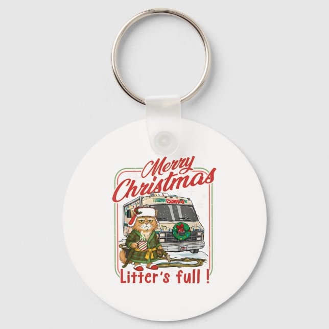 Litter's Full Merry Christmas Funny Cat Lovers Hol Keychain (Front)