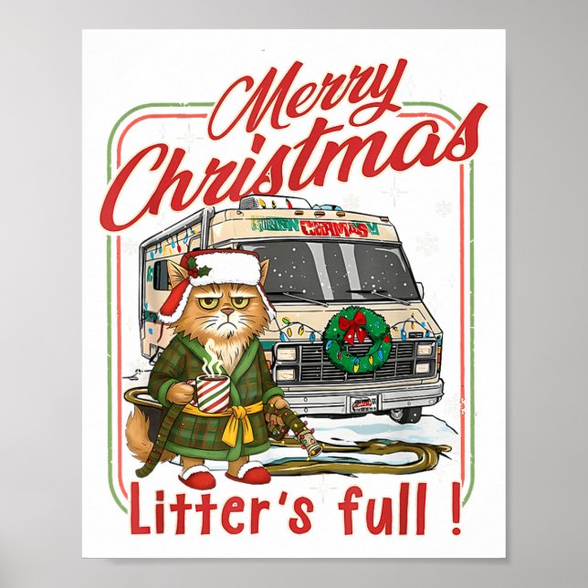 Litter's Full Merry Christmas Funny Cat Lovers Hol Poster (Front)