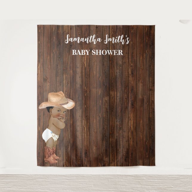 Little AA Baby Cowboy Western Baby Shower Backdrop Tapestry (Front)