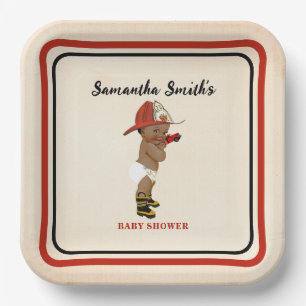 Little AA Baby Firefighter Baby Shower Cream Red Paper Plate