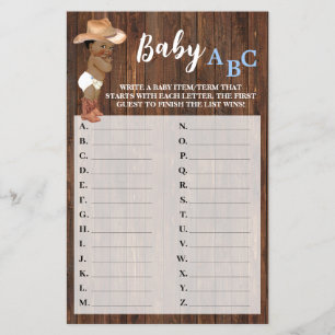 Little AA Cowboy Baby ABC Baby Shower Game Card